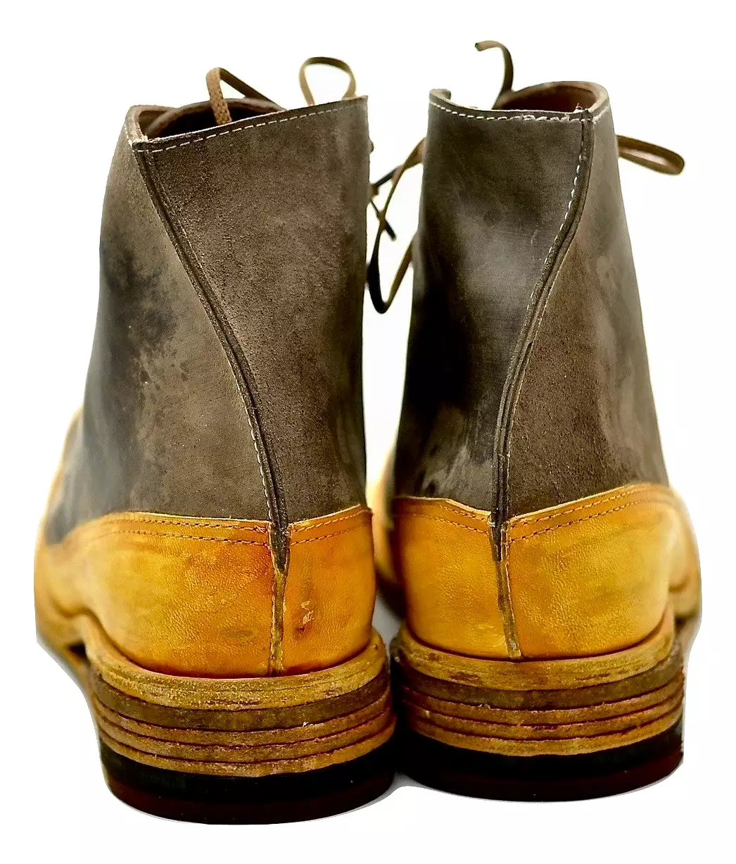 Mustard and brown sneaker boot with hollow wedge