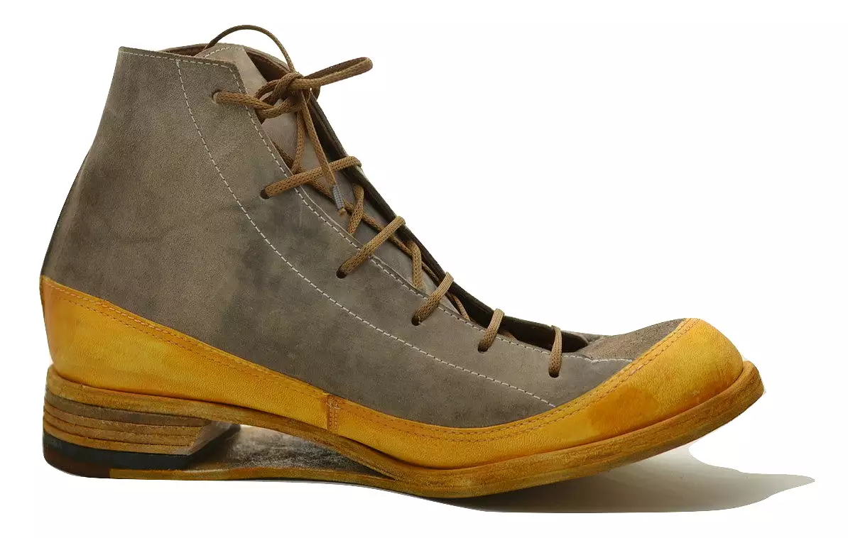 Mustard and brown sneaker boot with hollow wedge