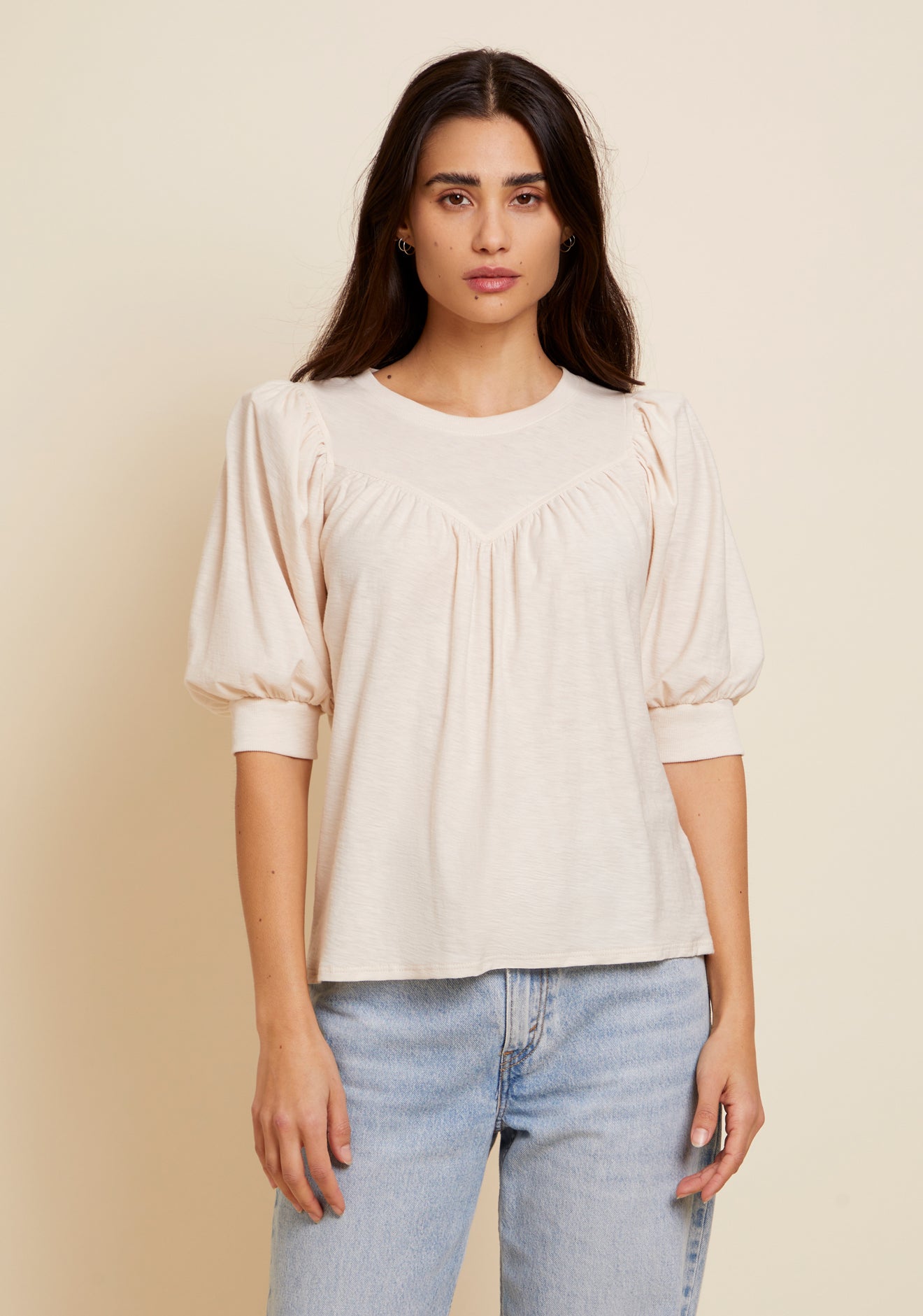 Nation LTD - Journey Feminine Yoke Tee - Parchment, SEO friendly: Nation LTD Parchment Journey Feminine Yoke Tee.