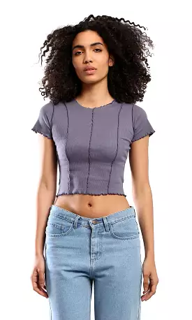 Navy Blue Ribbed Cropped Top