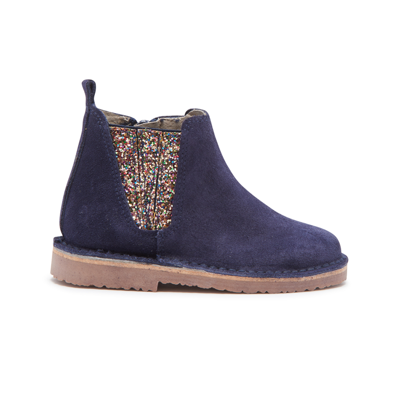 Navy Multi Glitter Suede Chelsea Boots