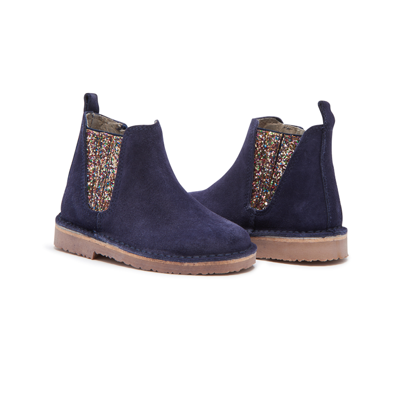 Navy Multi Glitter Suede Chelsea Boots