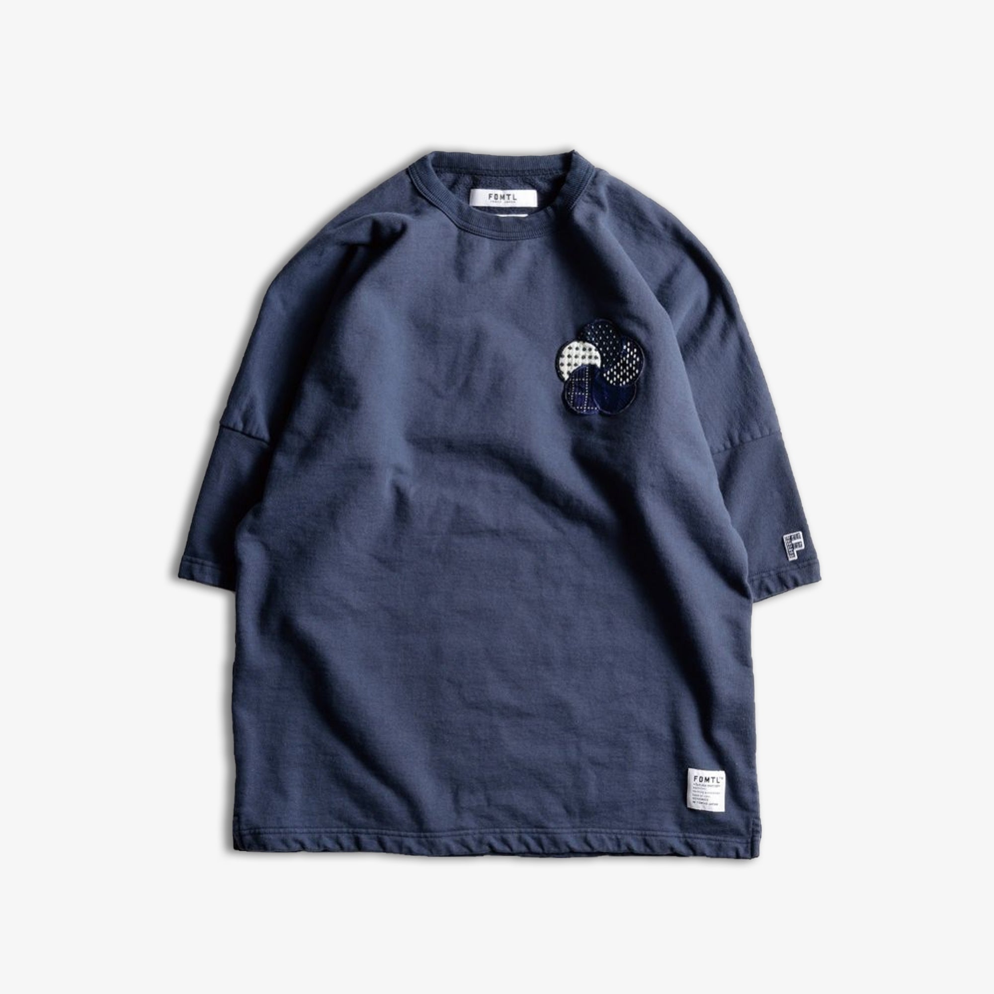 Navy Sweat Tee with Patch Design