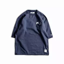 Navy Sweat Tee with Patch Design