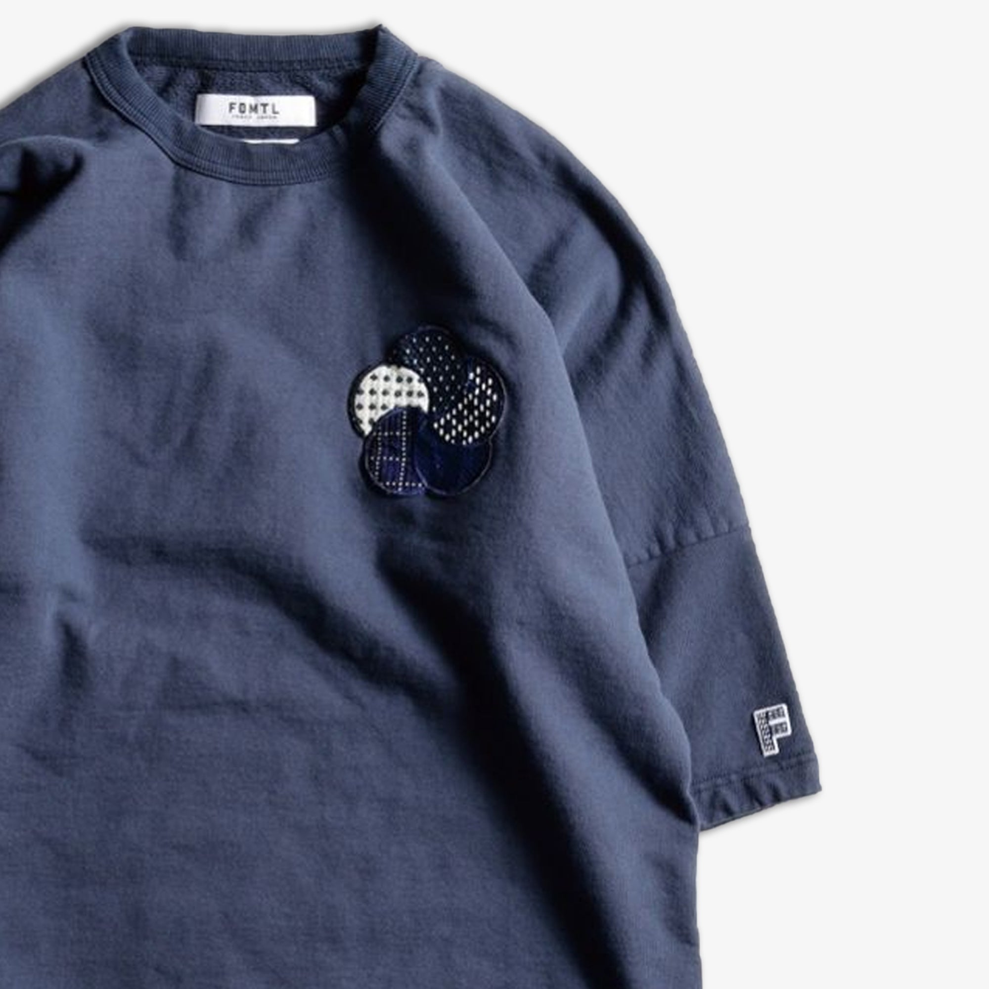 Navy Sweat Tee with Patch Design