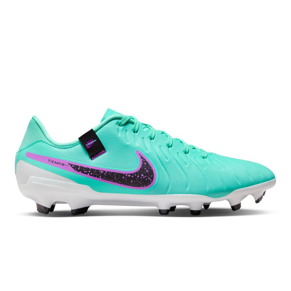 Nike Tiempo Legend 10 Academy FG/MG Soccer Cleats in Hyper Turquoise, Fuschia Dream, and Black.