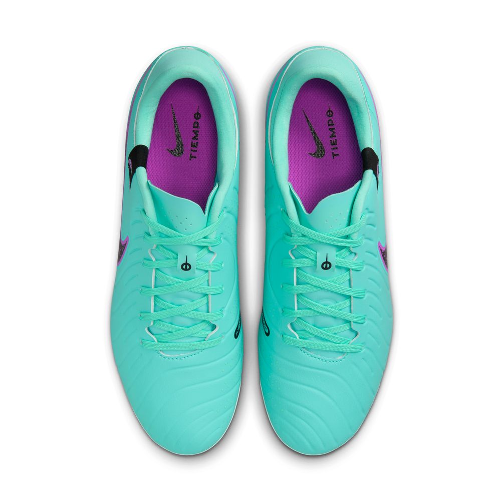 Nike Tiempo Legend 10 Academy FG/MG Soccer Cleats in Hyper Turquoise, Fuschia Dream, and Black.