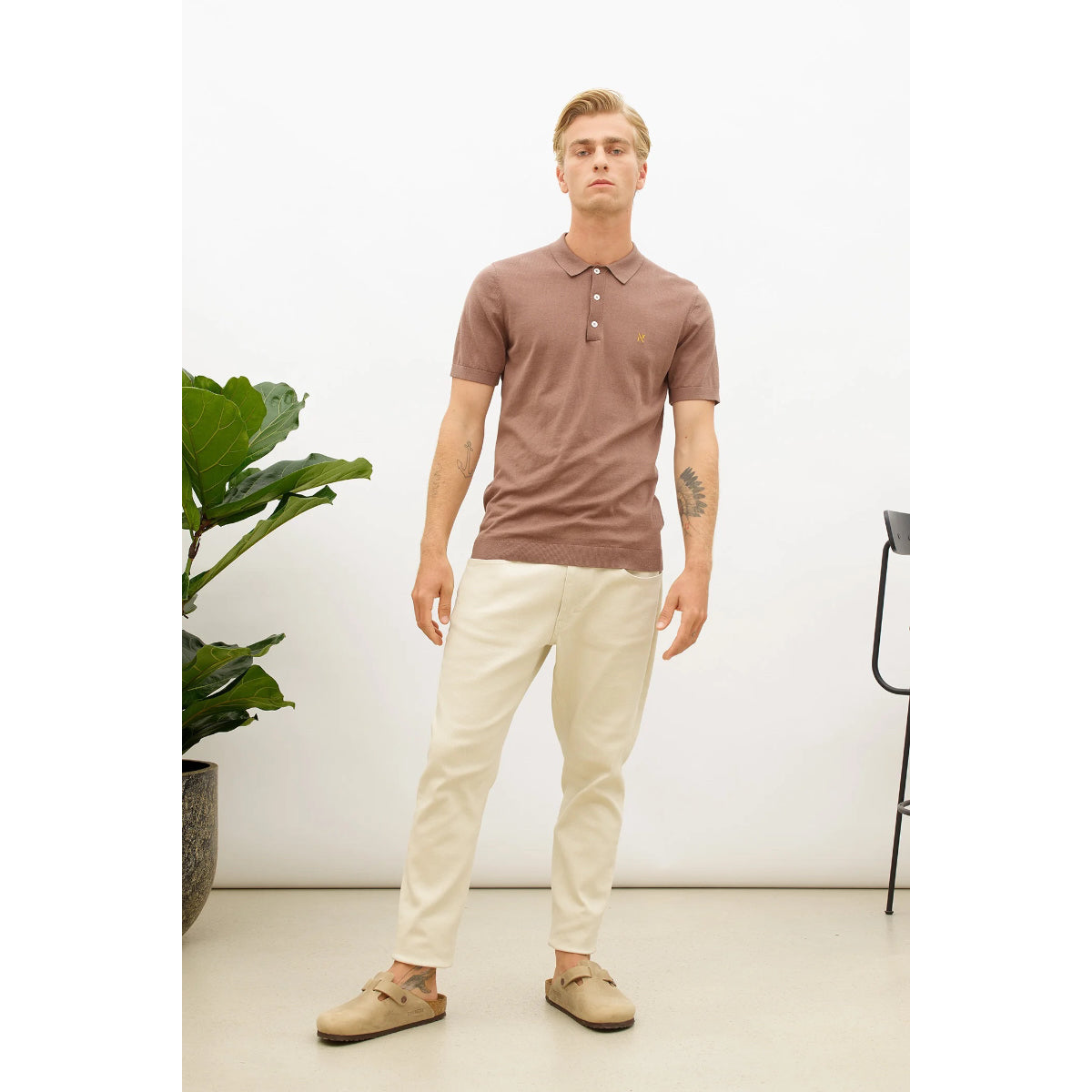 Now, Knitted Silk Polo brown lentil