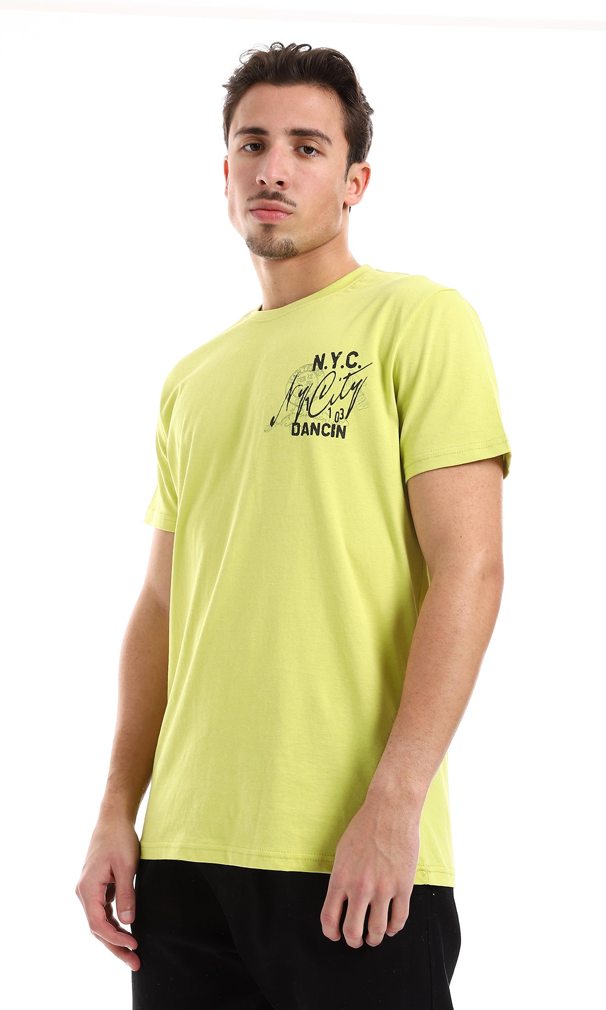 O164610 Printed Tee - Pistachio & Black, ideal for back and chest fashion