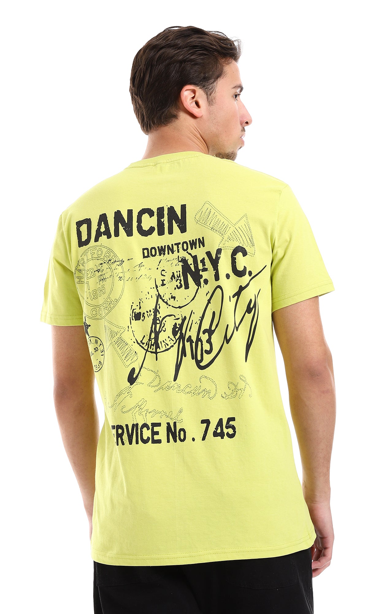 O164610 Printed Tee - Pistachio & Black, ideal for back and chest fashion