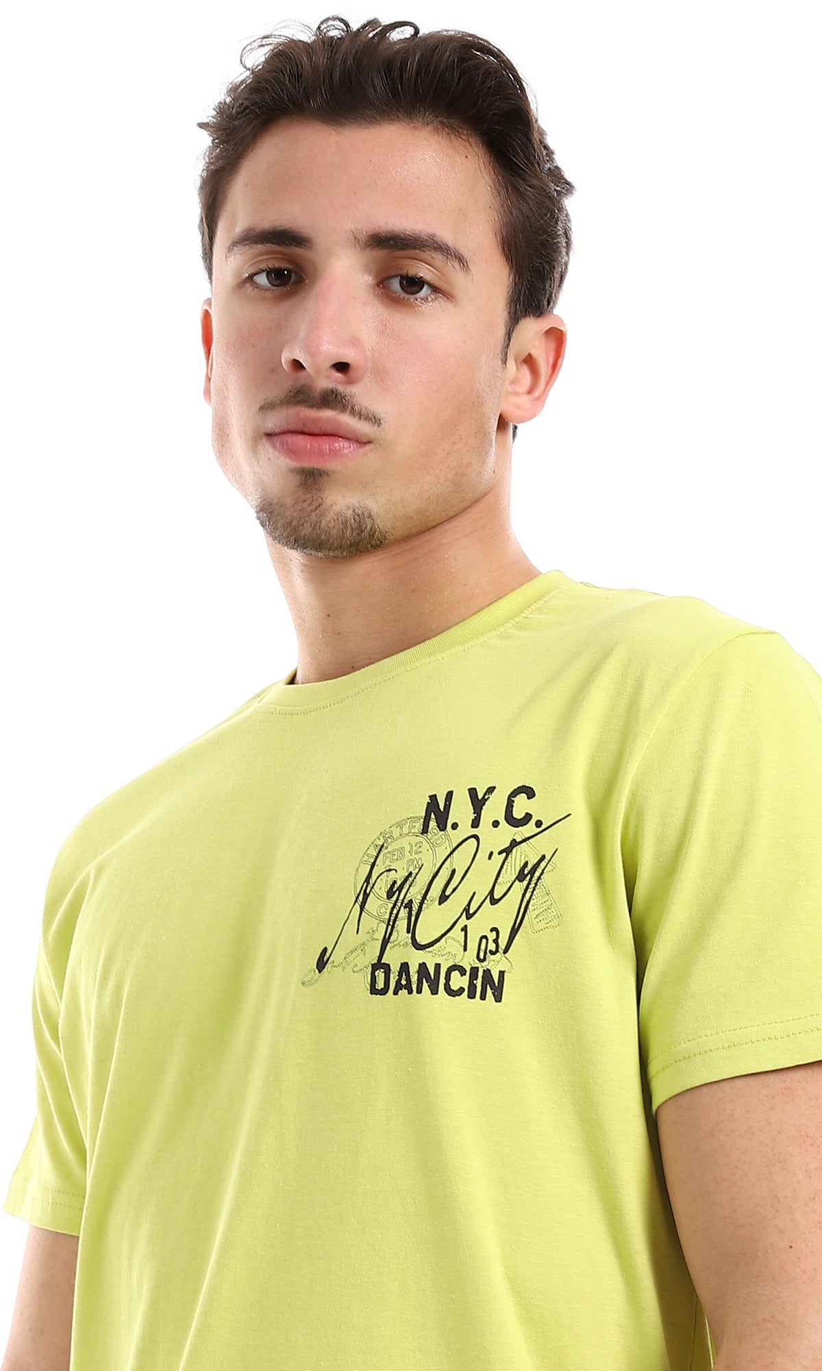 O164610 Printed Tee - Pistachio & Black, ideal for back and chest fashion