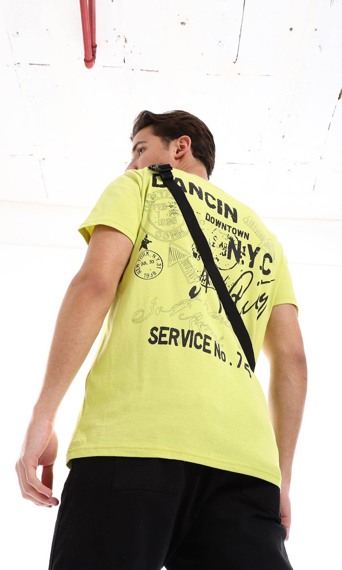 O164610 Printed Tee - Pistachio & Black, ideal for back and chest fashion