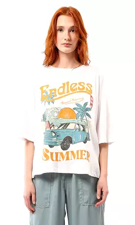 O178794 Elbow Sleeves White Tee - Endless Summer Print