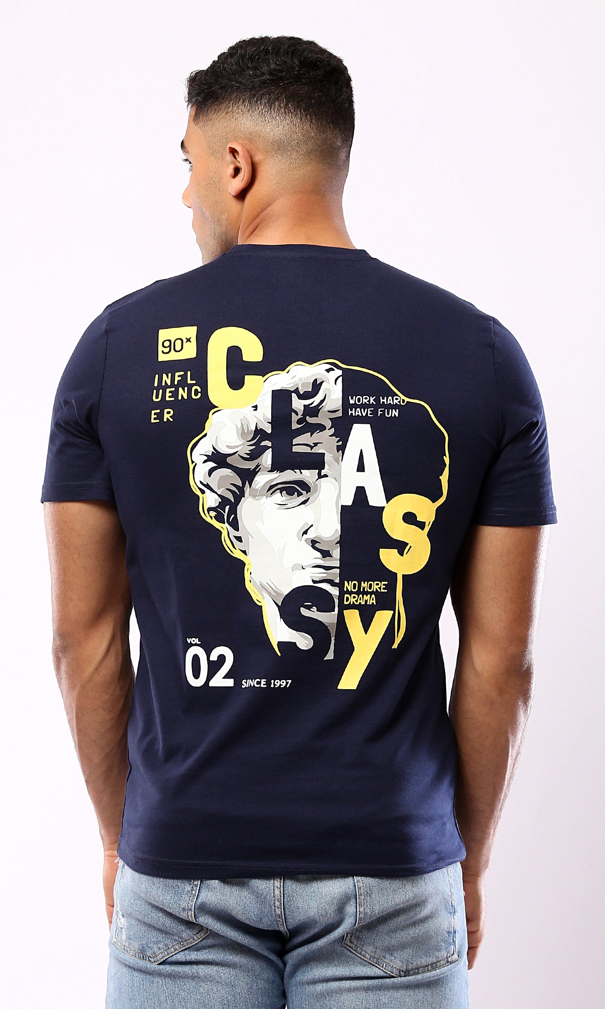 O179016 - Navy Blue - Classy - Printed - Casual Tee