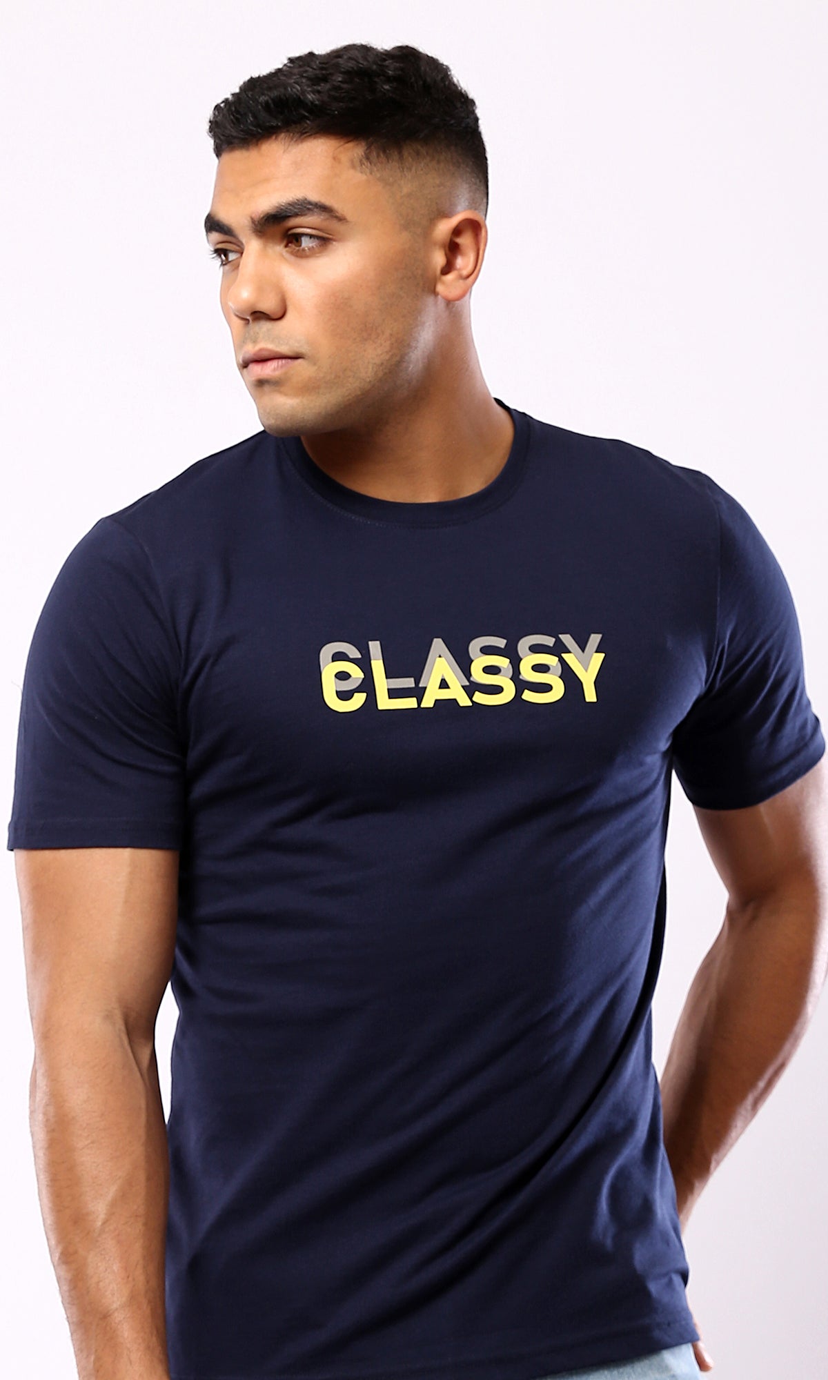 O179016 - Navy Blue - Classy - Printed - Casual Tee