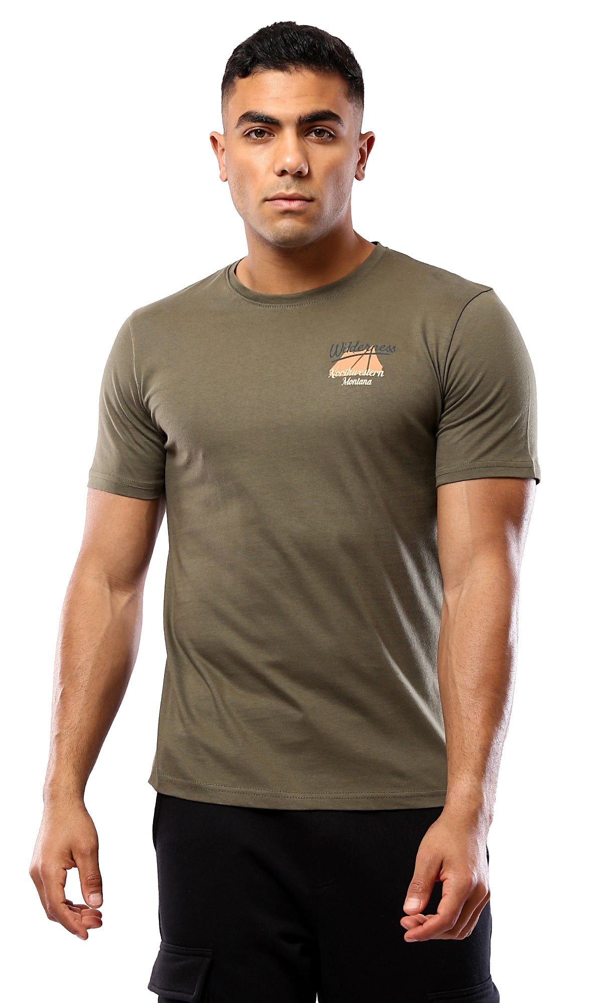 O179024 - Dark Olive Tee - Mountain Explorer Back Print