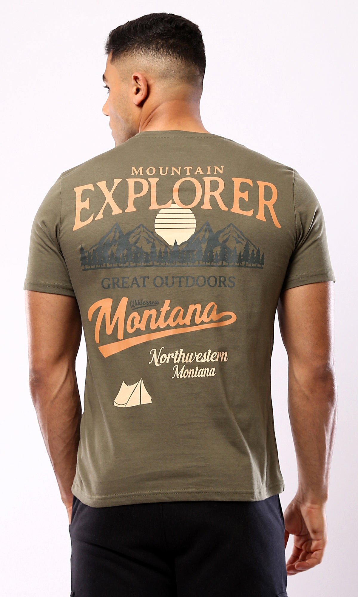 O179024 - Dark Olive Tee - Mountain Explorer Back Print