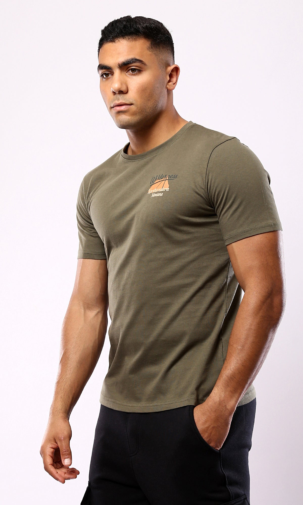 O179024 - Dark Olive Tee - Mountain Explorer Back Print