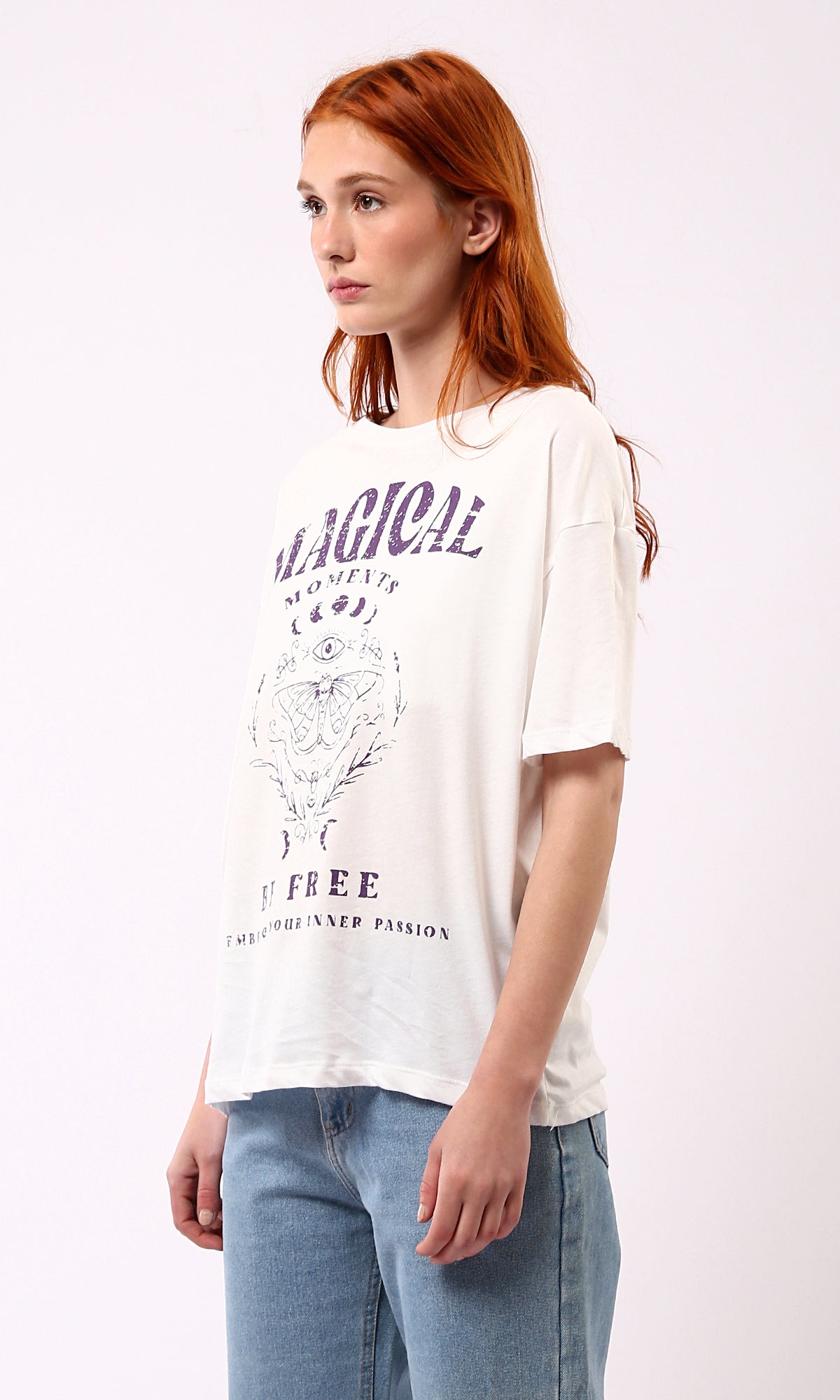 O179110 Off-White Printed Tee With Elbow Sleeves