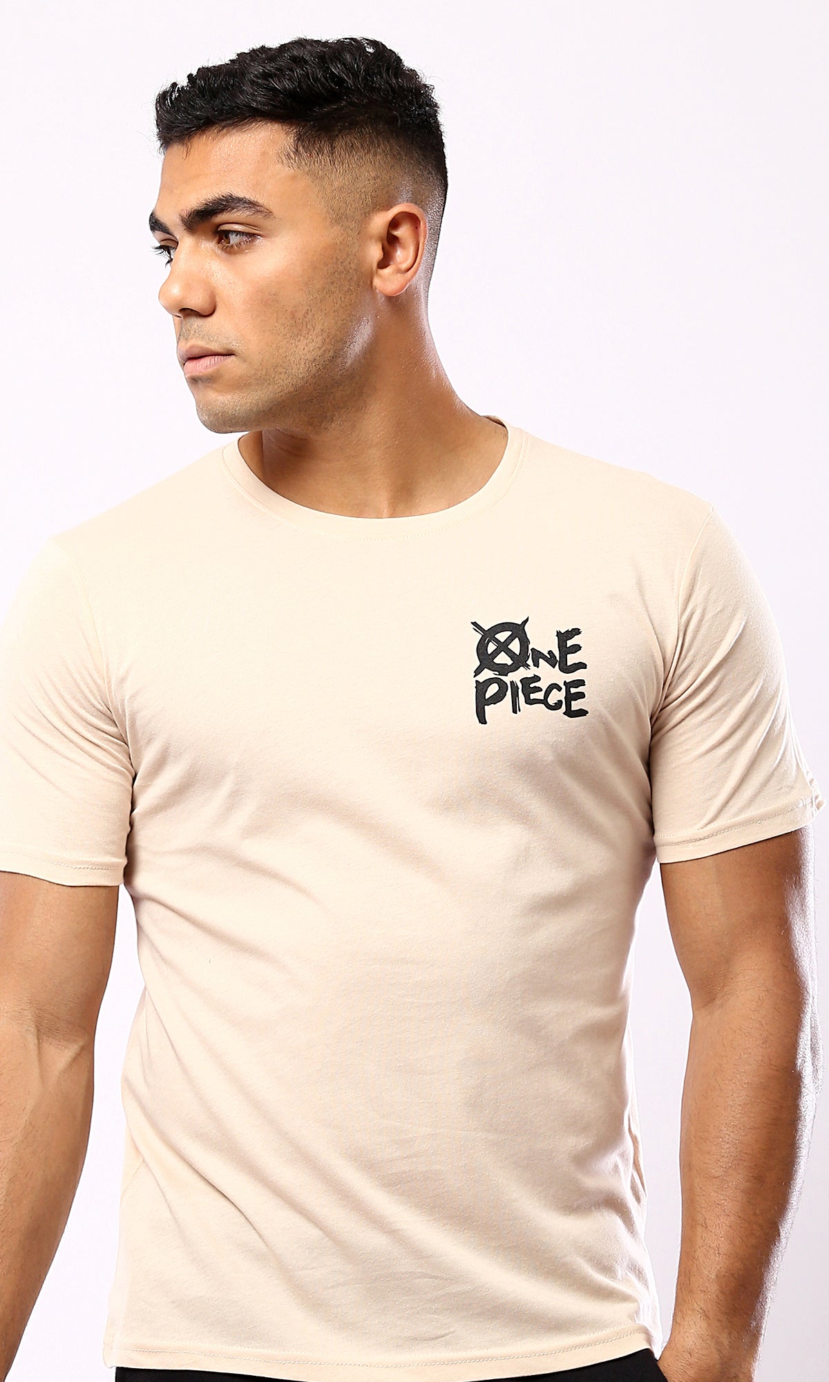 O179352 Beige Tee with Short Sleeves.