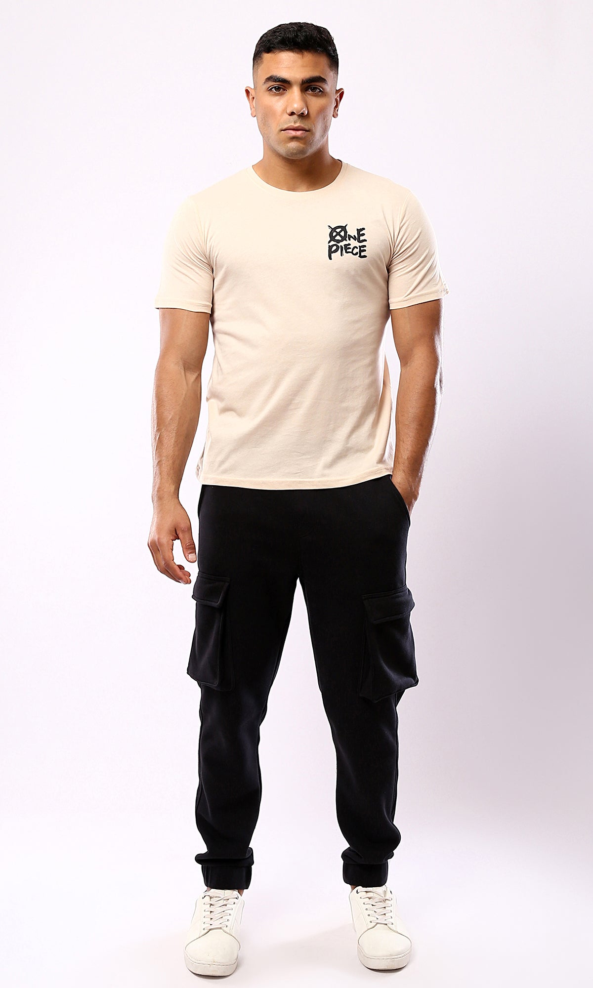 O179352 Beige Tee with Short Sleeves.