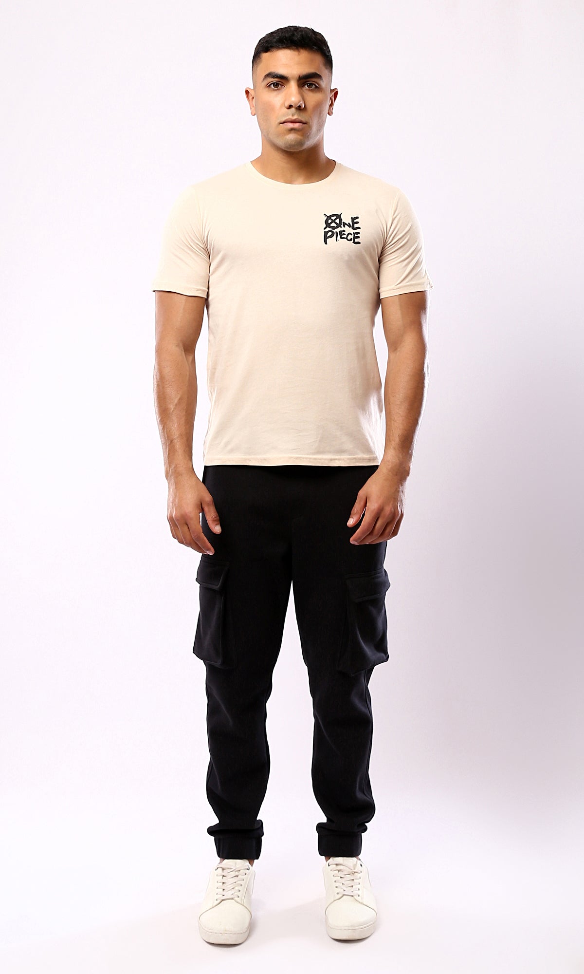 O179352 Beige Tee with Short Sleeves.