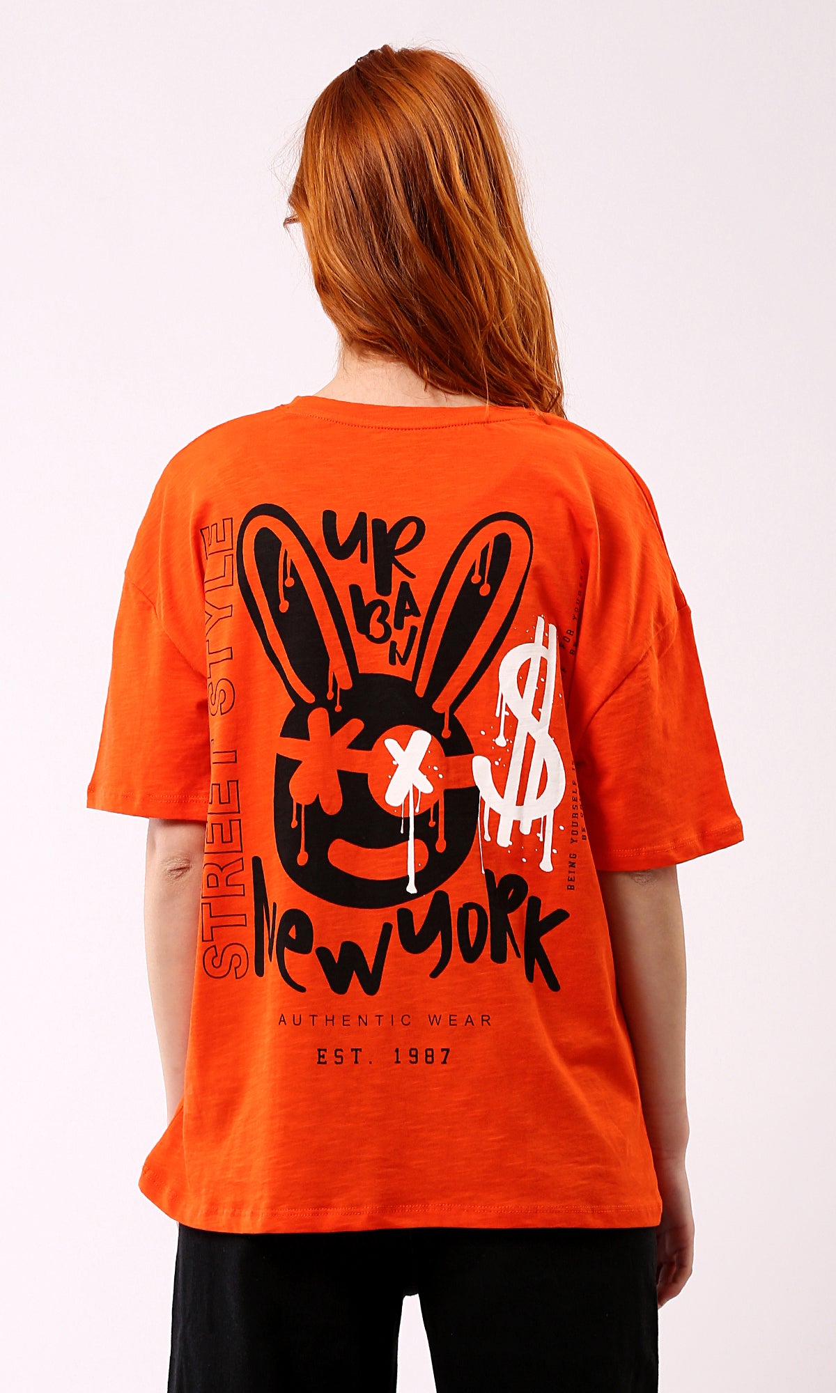 O180440 Hot Orange New York Slip On Tee Print