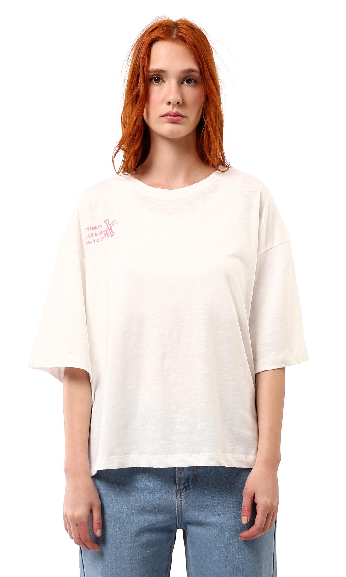 O181666 Off-White Summer T-Shirt - Relaxed Fit with Elbow Sleeves