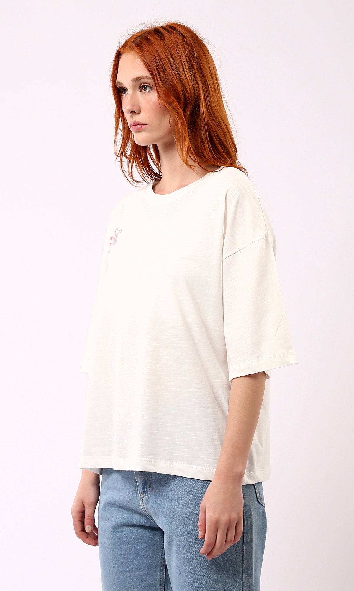 O181666 Off-White Summer T-Shirt - Relaxed Fit with Elbow Sleeves