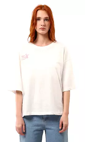 O181666 Off-White Summer T-Shirt - Relaxed Fit with Elbow Sleeves