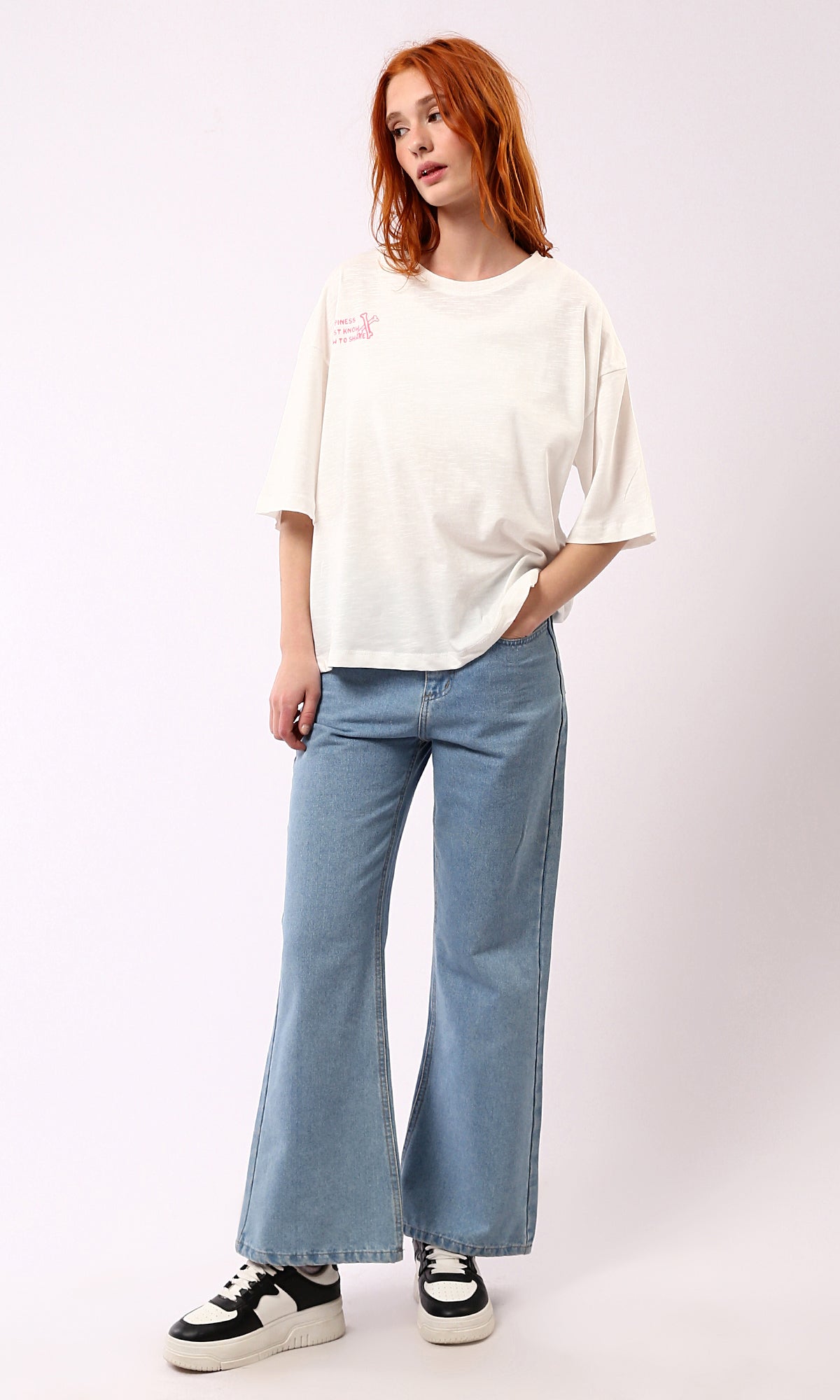 O181666 Off-White Summer T-Shirt - Relaxed Fit with Elbow Sleeves