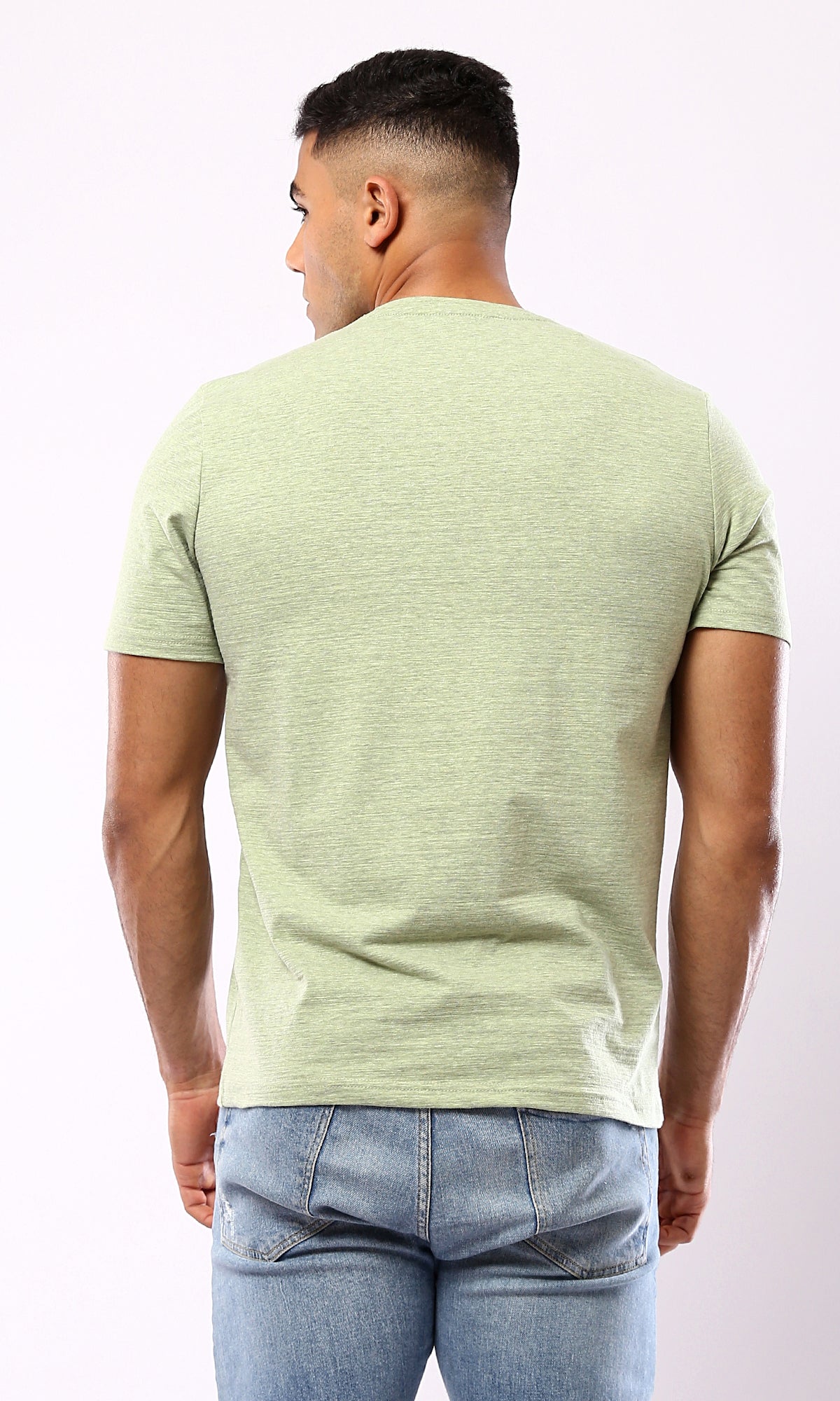 O182126 Heather Mint Slip On Casual Tee With Front Print - Heather Mint Slip On Casual Tee - Front Print.