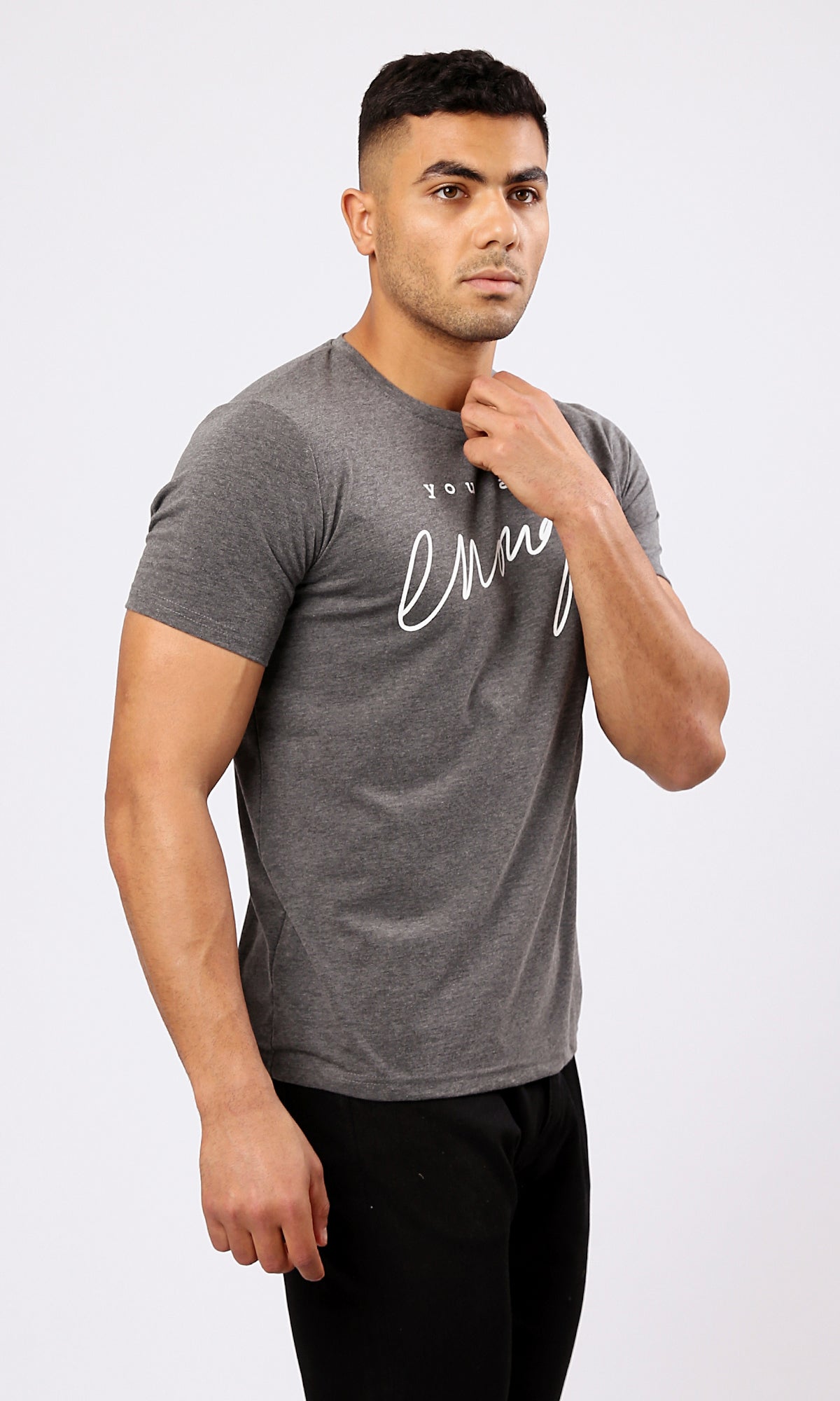 O182208 Heather Dark Grey Tee - You Are Enough - Printed T-Shirt