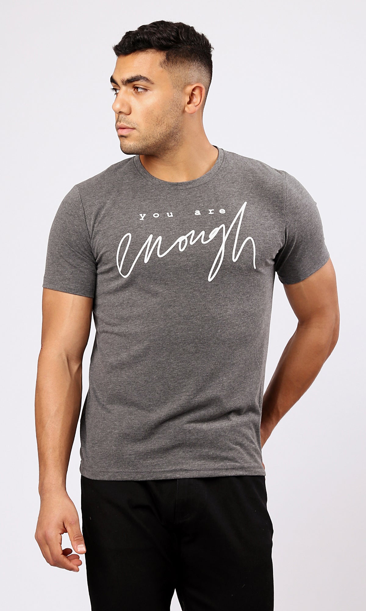 O182208 Heather Dark Grey Tee - You Are Enough - Printed T-Shirt