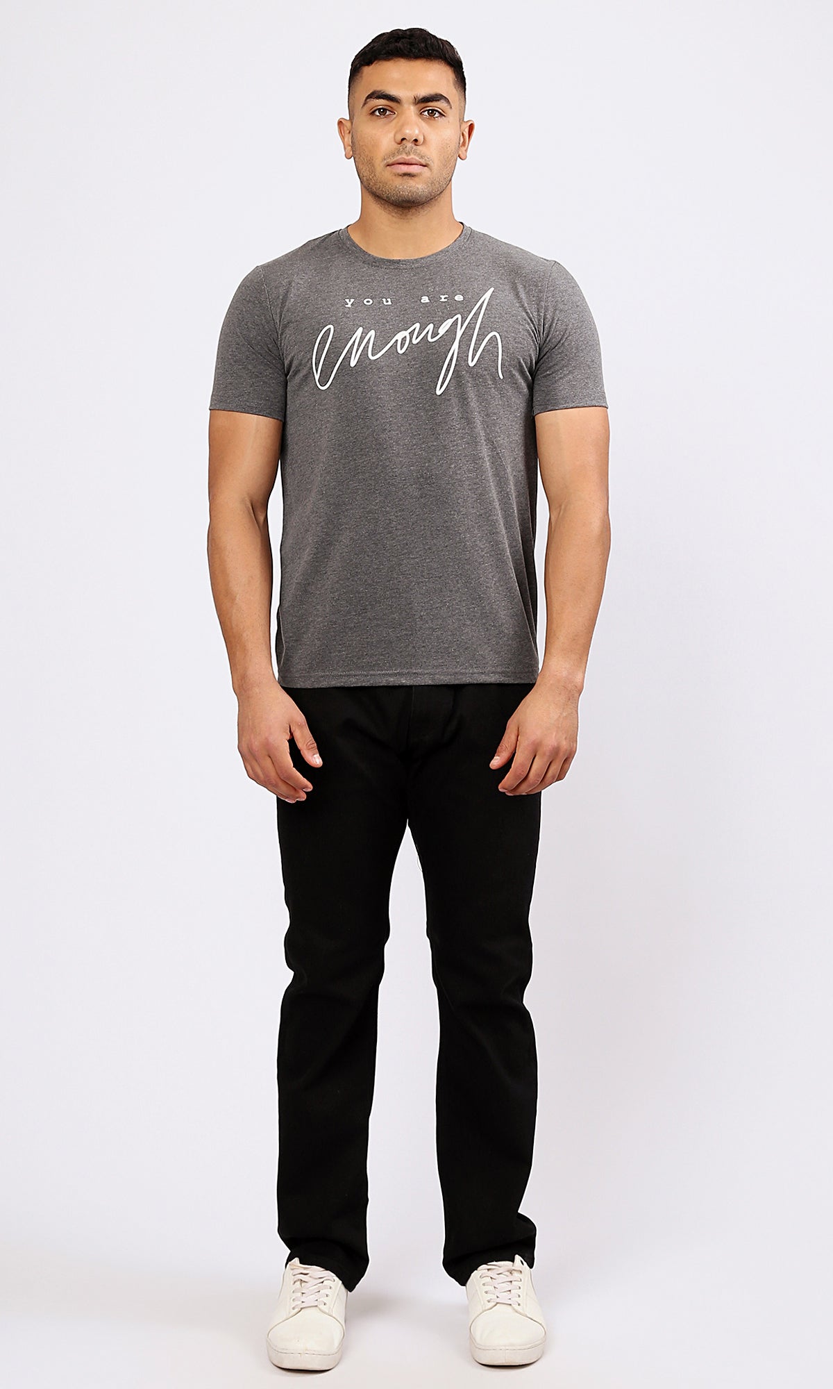 O182208 Heather Dark Grey Tee - You Are Enough - Printed T-Shirt