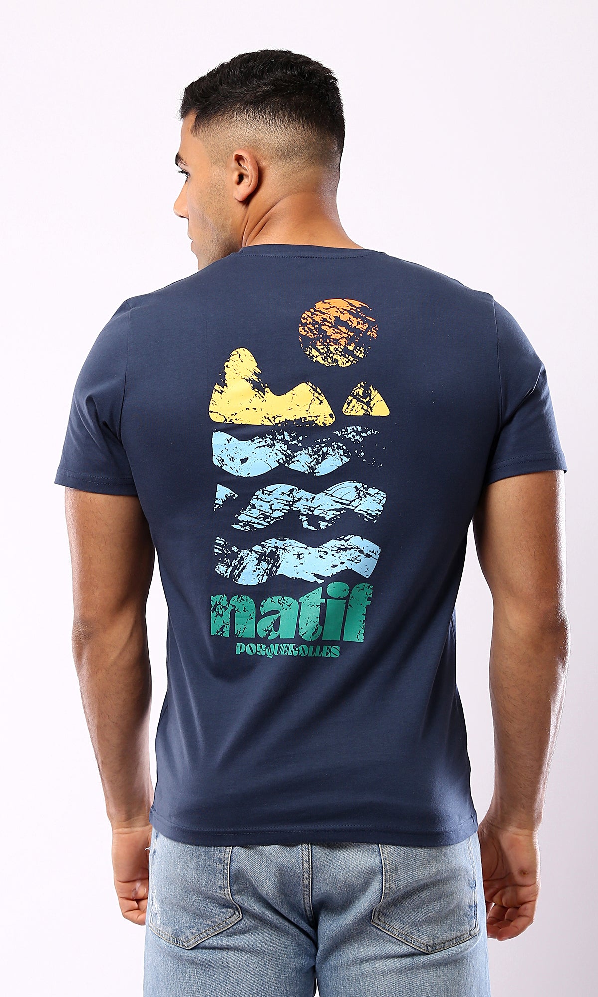 O182897 Navy Blue Summer T-shirt with Casual Print