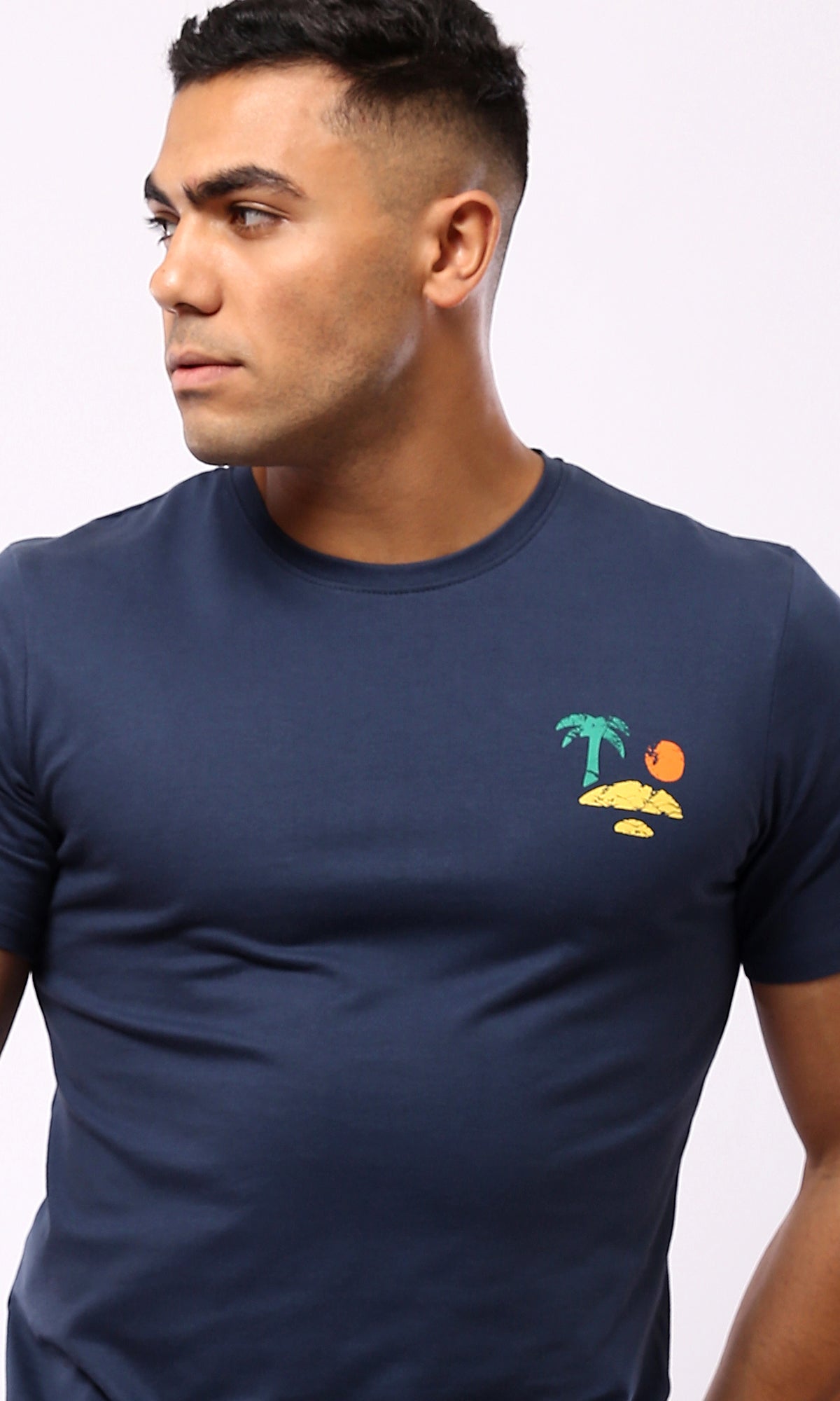 O182897 Navy Blue Summer T-shirt with Casual Print