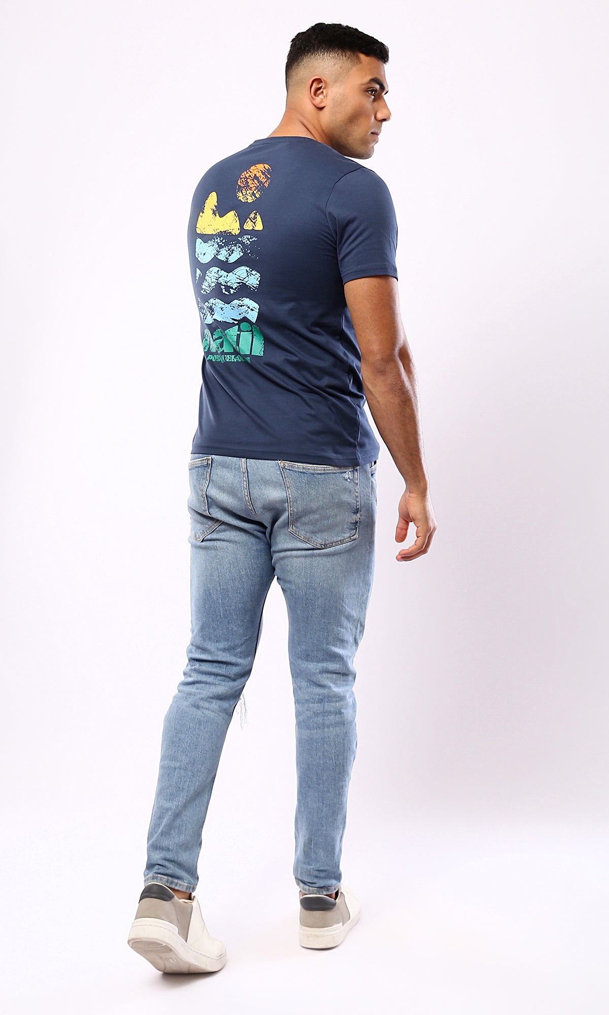 O182897 Navy Blue Summer T-shirt with Casual Print