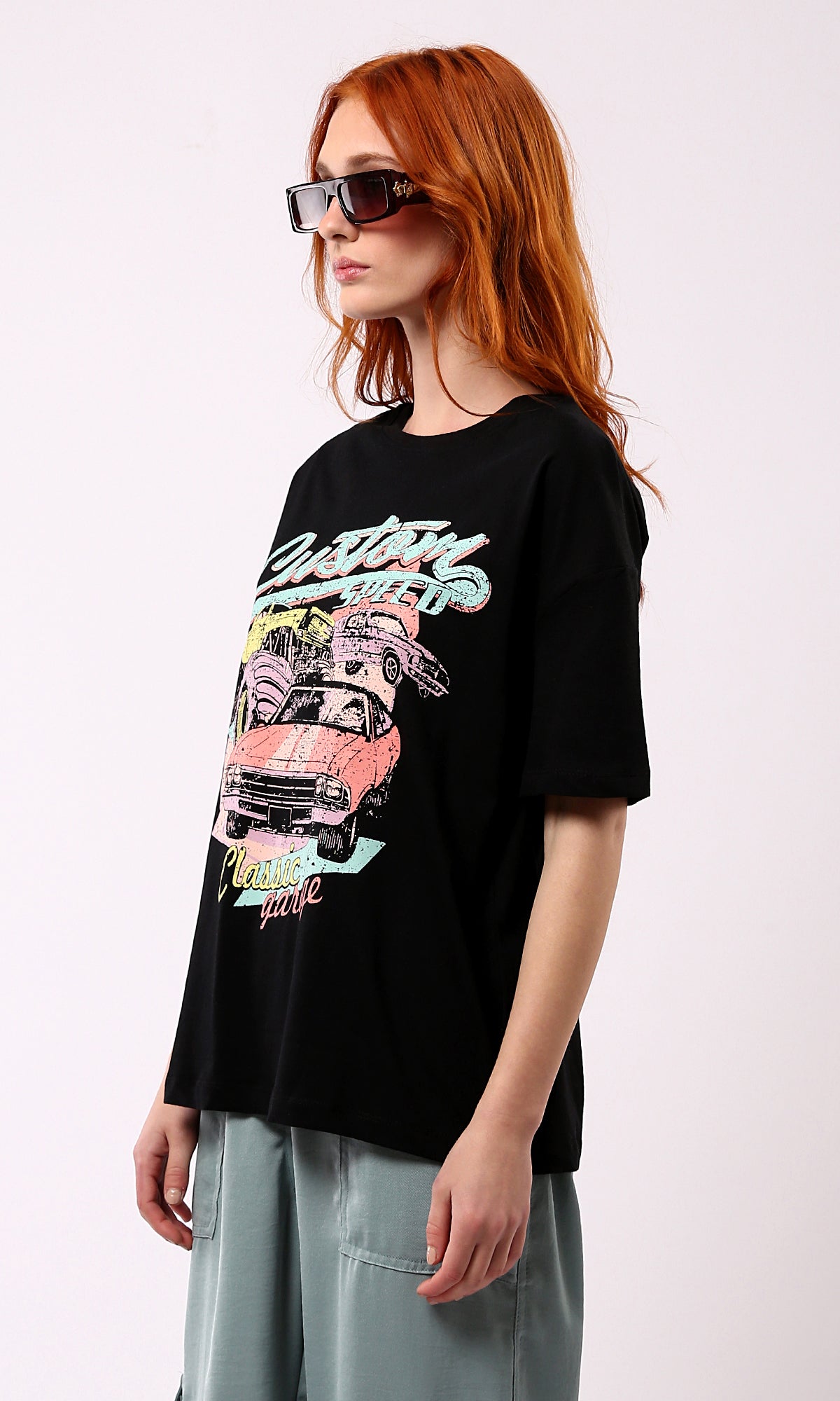 O183067 Black Tee with Colorful Print