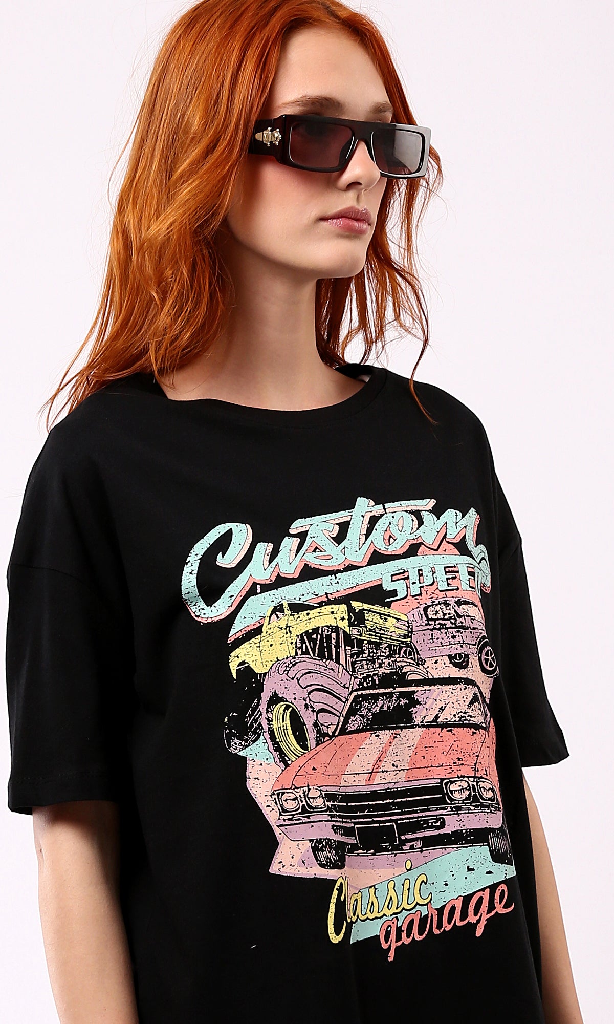 O183067 Black Tee with Colorful Print