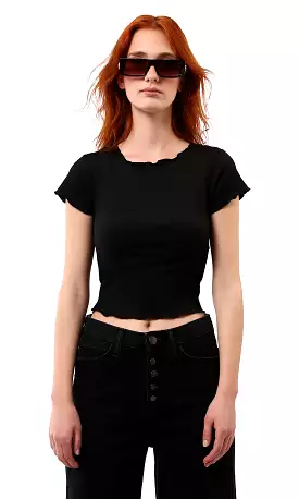 O188386 Black Textured Slip On Regular Fit Top