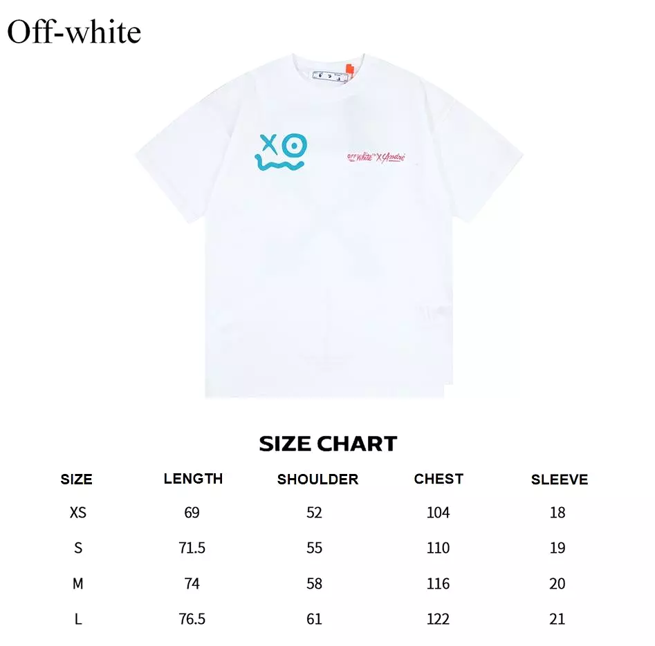 OFF-WHITE blue smiley face graffiti hand-painted logo t-shirt, short-sleeved, white, 12.12