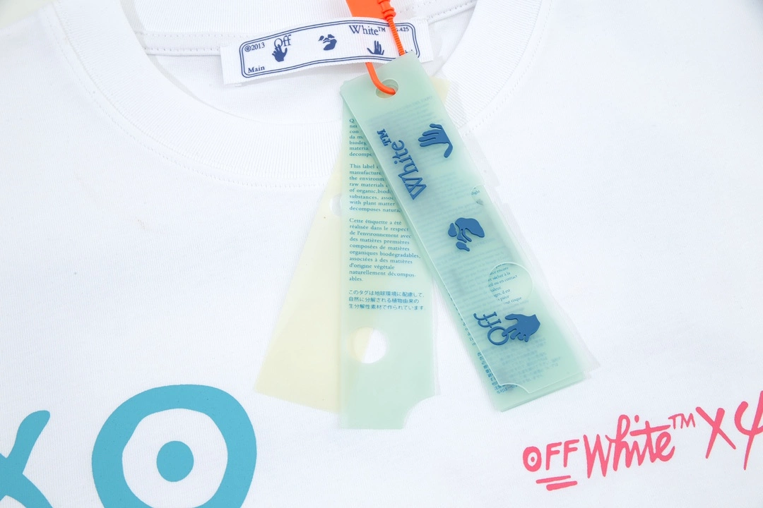 OFF-WHITE blue smiley face graffiti hand-painted logo t-shirt, short-sleeved, white, 12.12