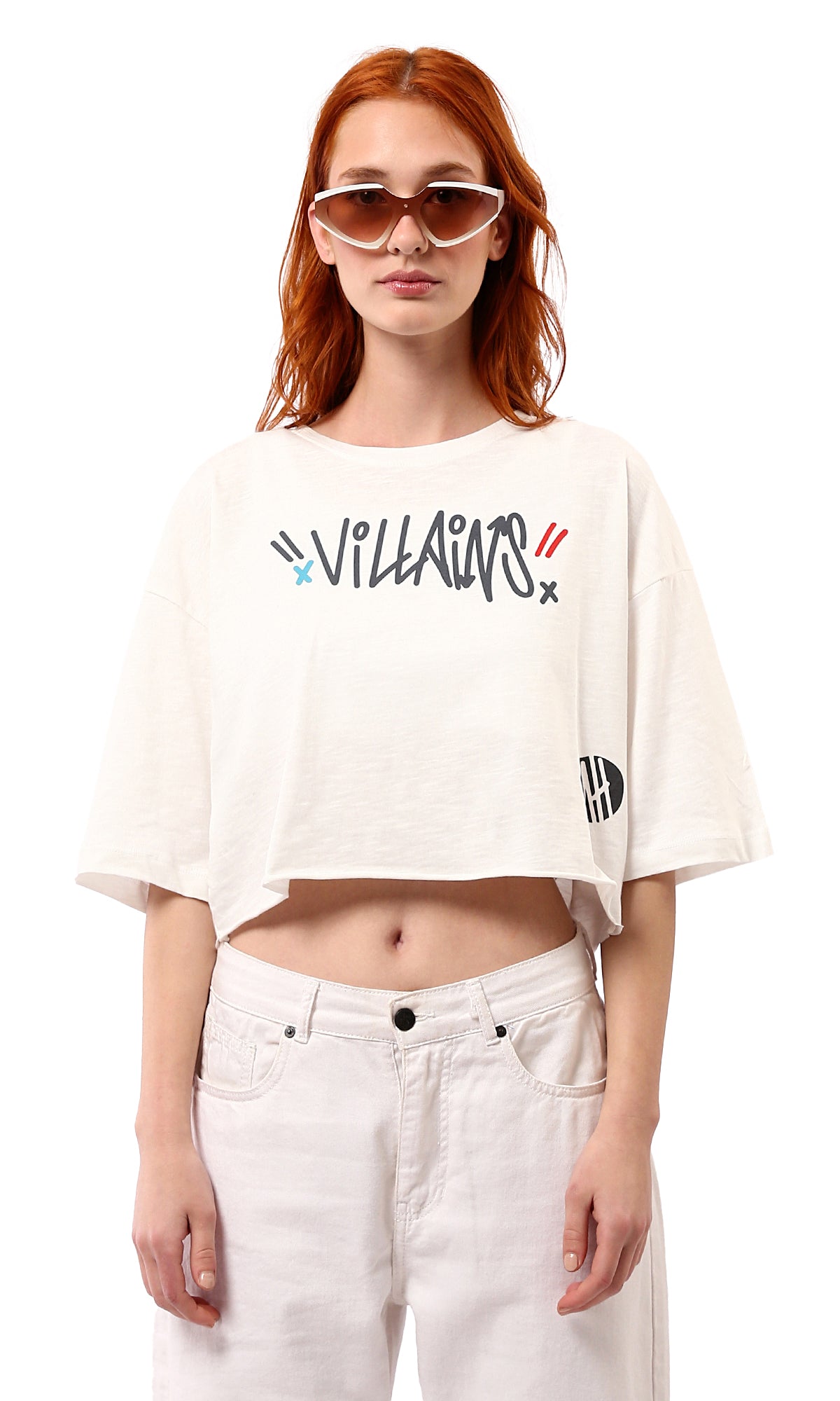 Off-White Cropped Tee with Front and Back Print - O181684