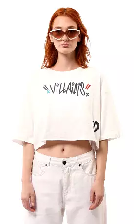 Off-White Cropped Tee with Front and Back Print - O181684