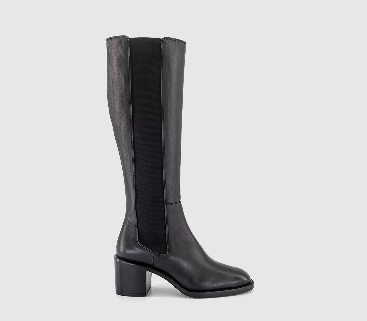 Office Kendall Chelsea Mid Heel Knee Boots for Women, Black Leather