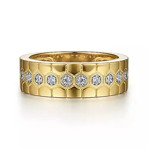 Orion 14K Yellow Gold Diamond Band with Hexagon Pattern by Gabriel & Co.