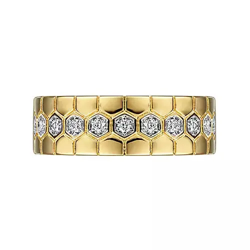 Orion 14K Yellow Gold Diamond Band with Hexagon Pattern by Gabriel & Co.