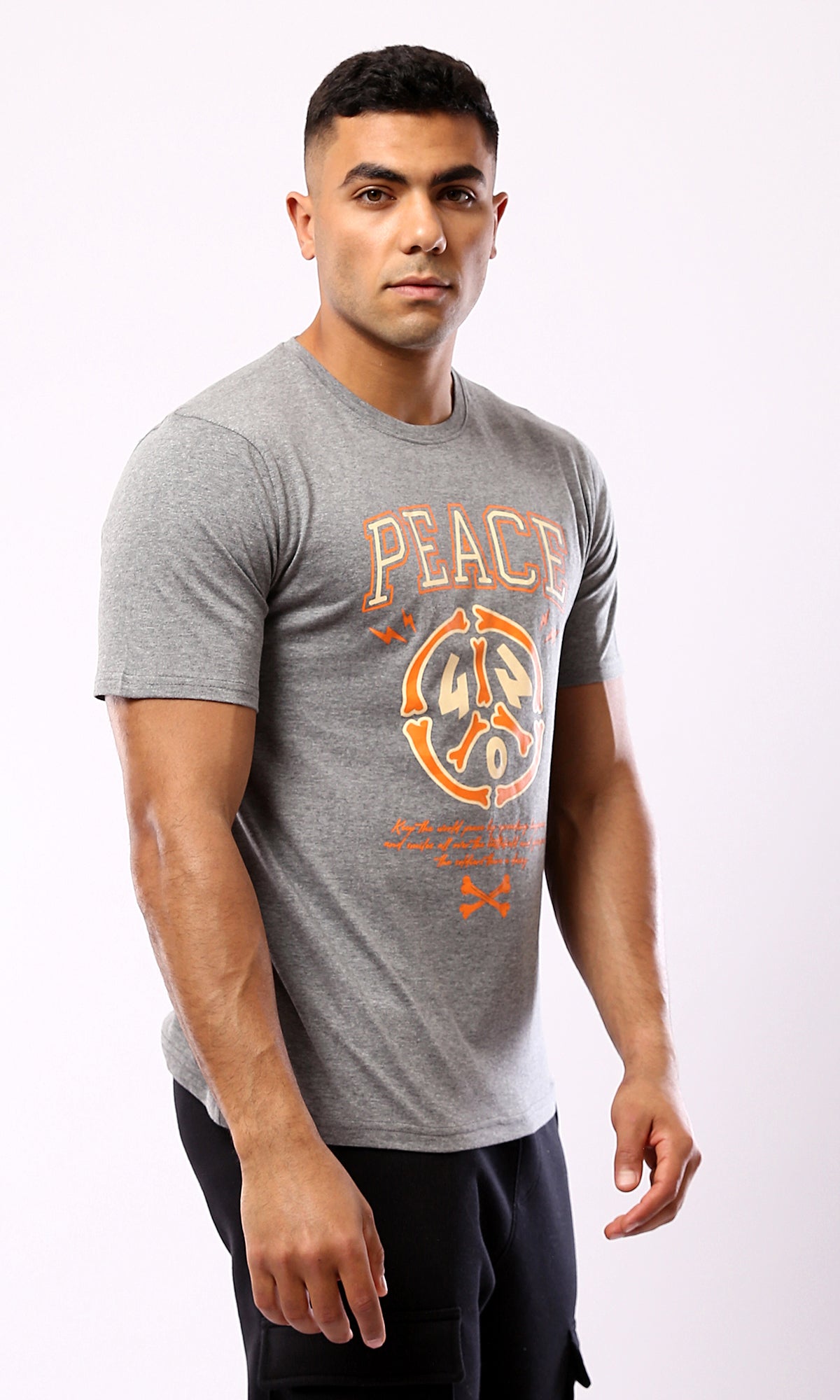 Peace Printed Short Sleeves Tee - Heather Medium Grey | O182901