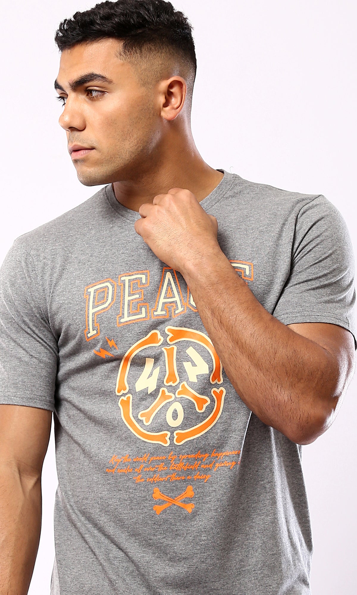 Peace Printed Short Sleeves Tee - Heather Medium Grey | O182901